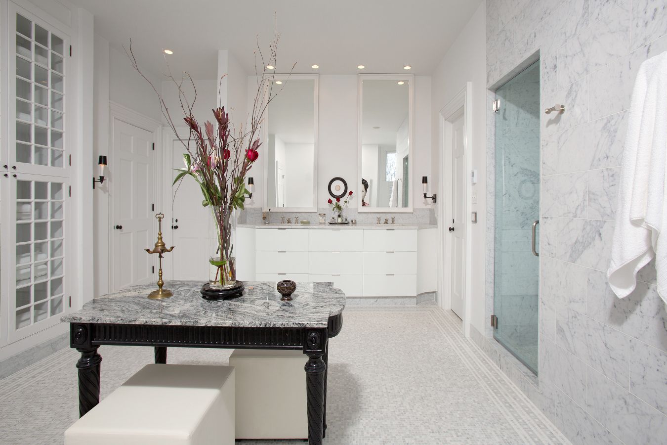 White Marble and Silver Bathroom - Rust Construction | Northern Virginia Bathroom Remodels