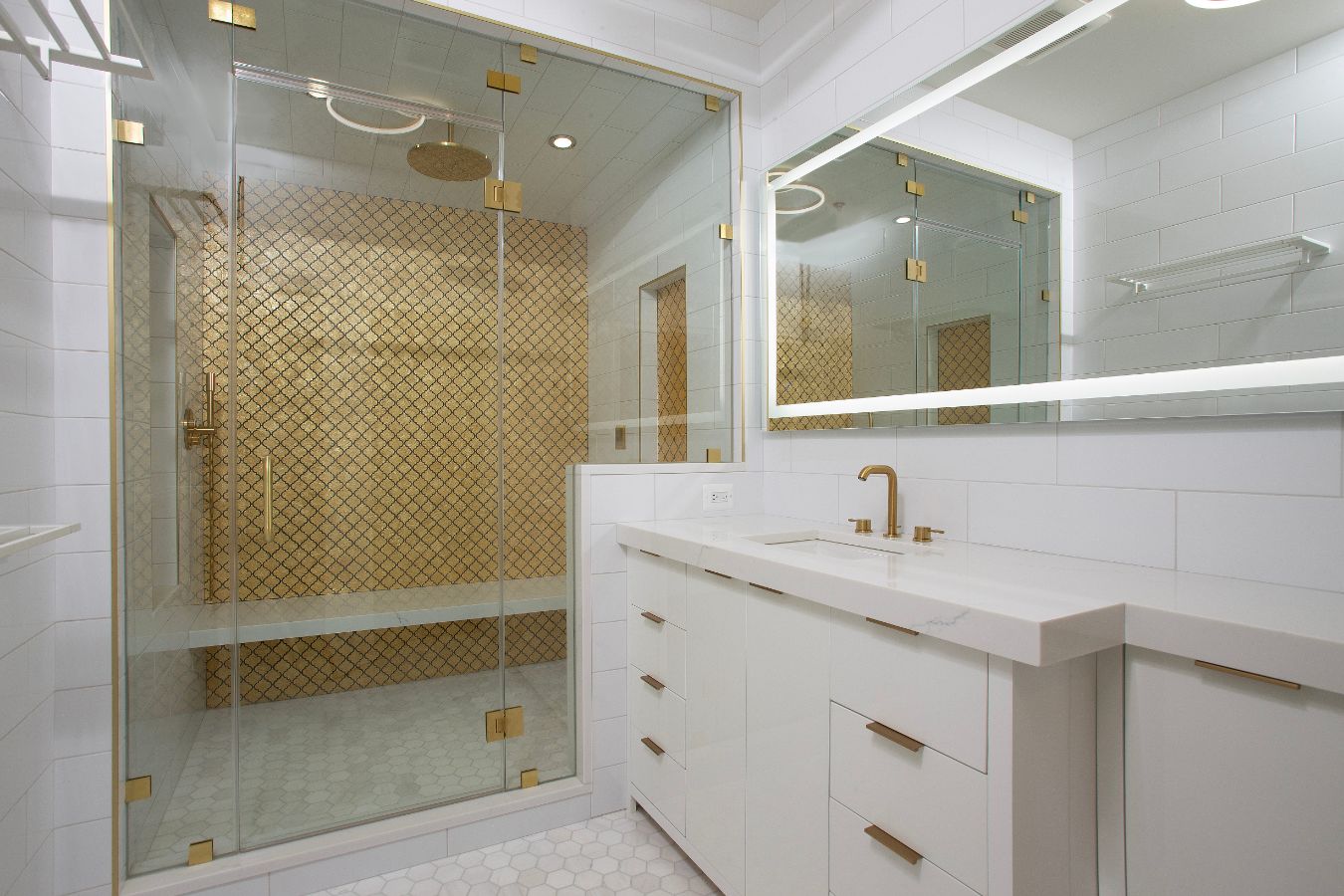 White Marble and Gold Bathroom - Rust Construction | Northern Virginia Bathroom Remodels