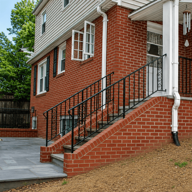 A finished downspout run on one of our projects. The extension carries water well past the foundation and down the slope, the cheapest fix on this whole list.